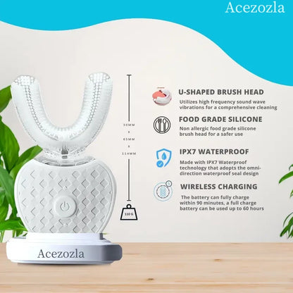 Acezozla® Ultrasonic Adult Electric Toothbrush, Sonic Toothbrush 360° Oral Cleaning Wireless Charging & LED